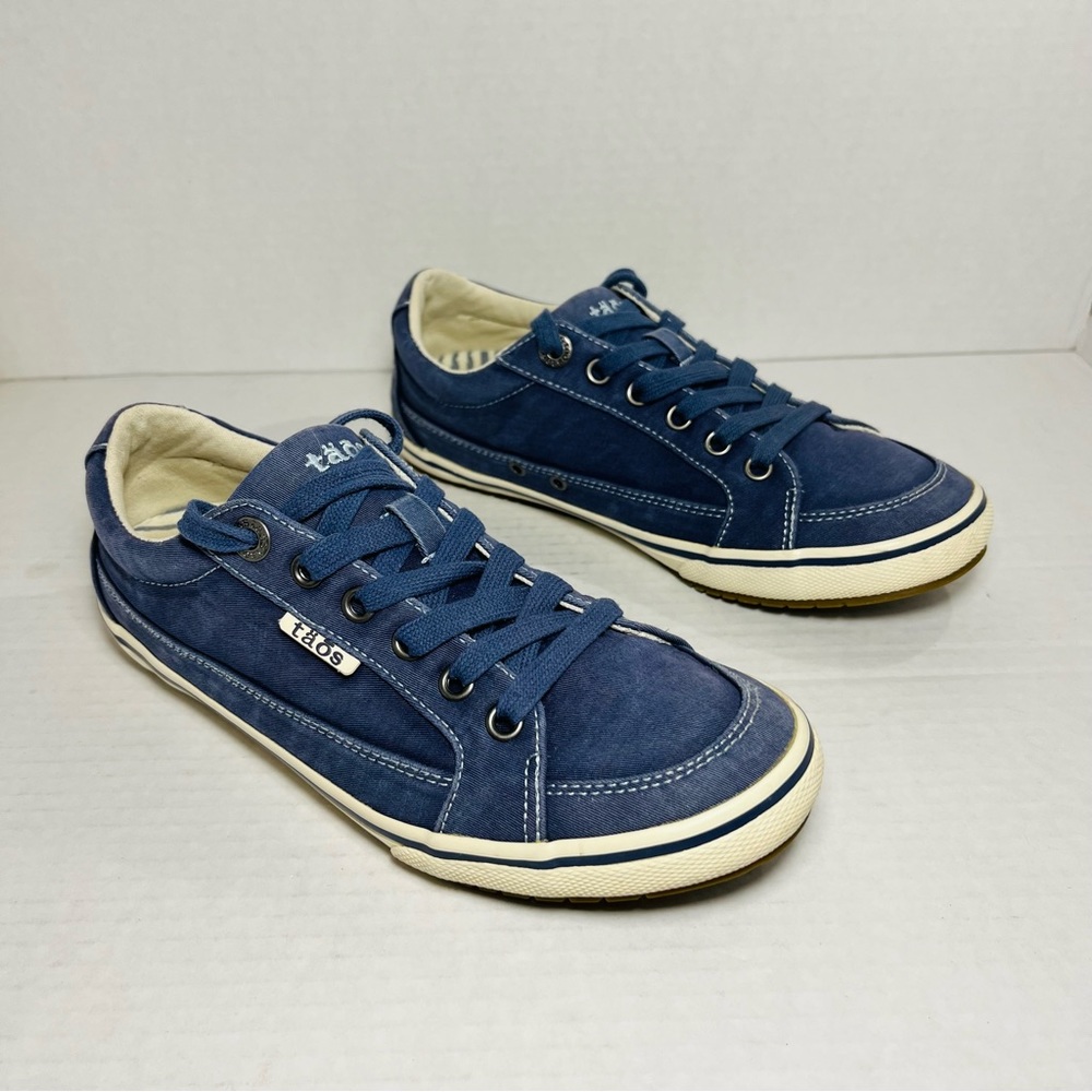 Taos moc star lace up canvas sneaker indigo distressed blue 7